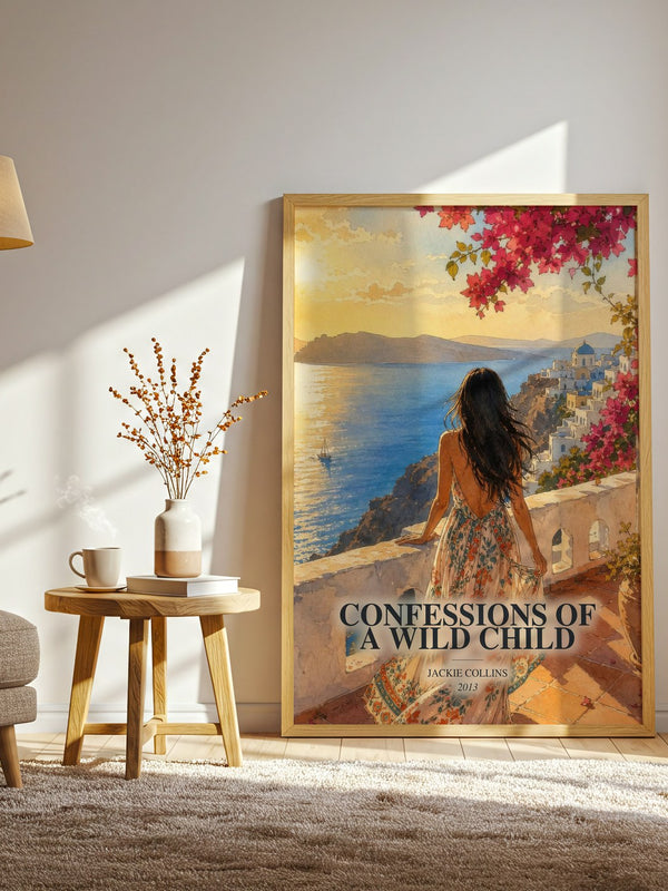 Confessions Of A Wild Child watercolour print in frame leaning in hallway – contemporary fiction wall art