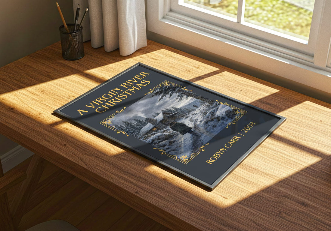 A Virgin River Christmas Classic Book Art Print by Robyn Carr – print on a sunlit desk