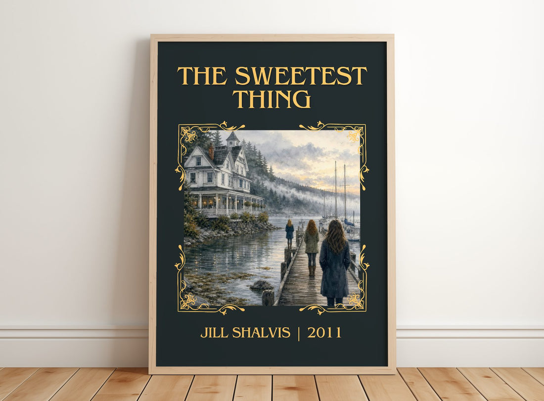 The Sweetest Thing Classic Book Art Print by Jill Shalvis – framed print leaning on a wooden floor