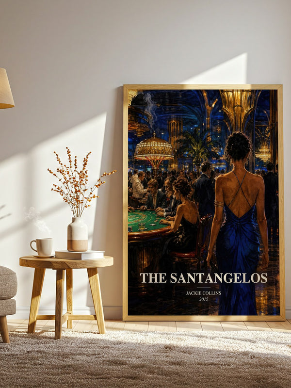 The Santangelos watercolour print in frame leaning in hallway – contemporary fiction wall art