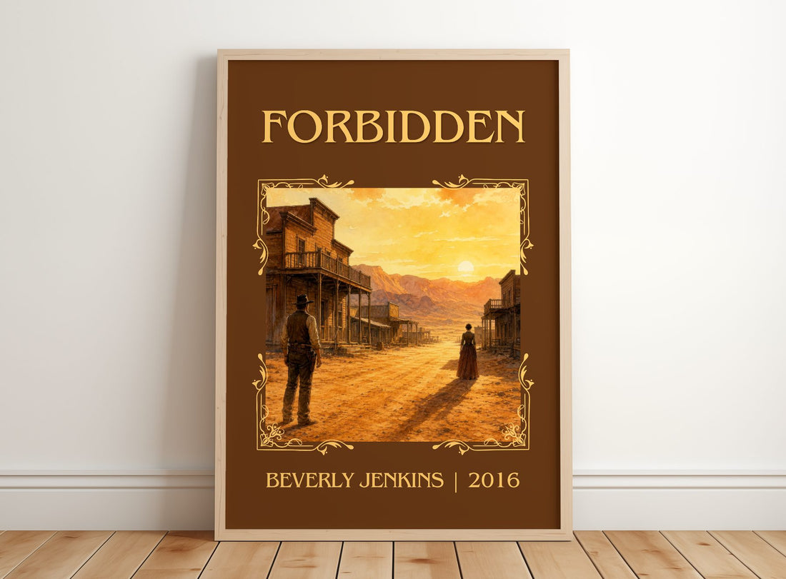 Forbidden Classic Book Art Print by Beverly Jenkins – framed print leaning on a wooden floor