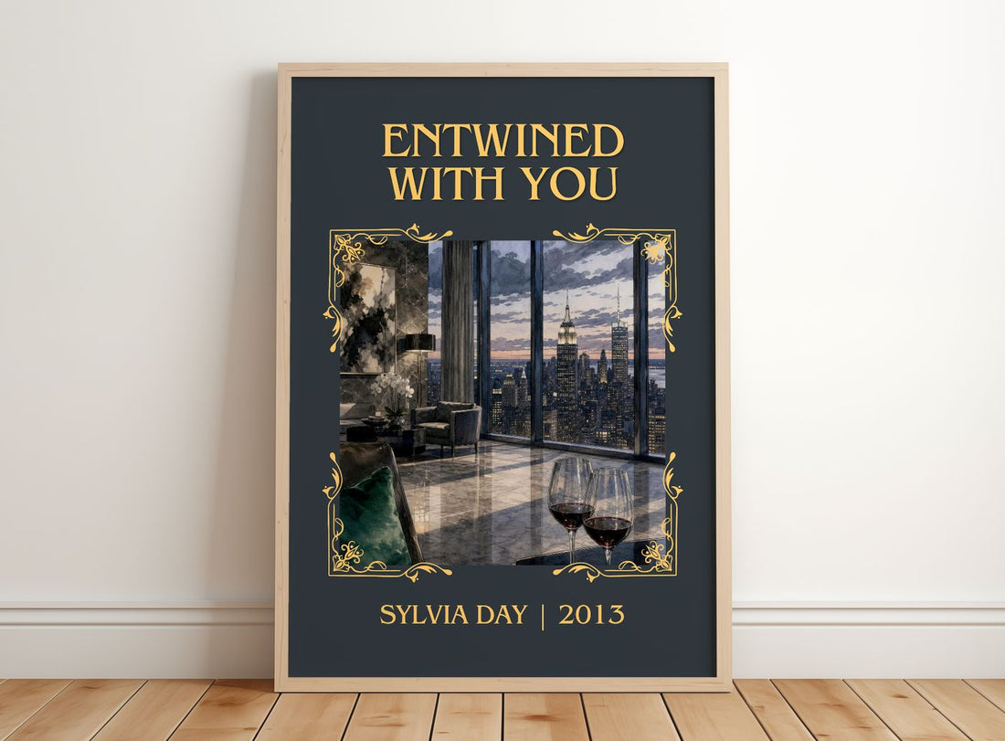 Entwined with You Classic Book Art Print by Sylvia Day – framed print leaning on a wooden floor