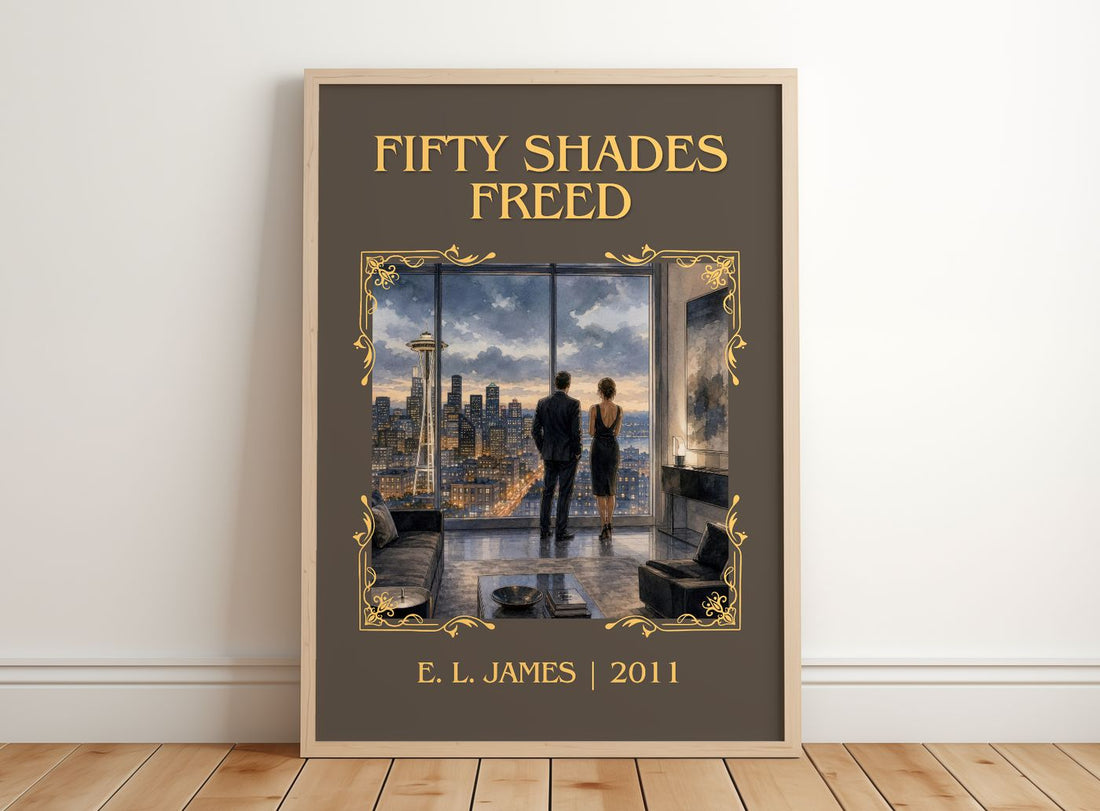 Fifty Shades Freed Classic Book Art Print by E. L. James – framed print leaning on a wooden floor