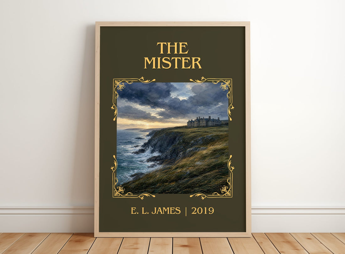 The Mister Classic Book Art Print by E. L. James – framed print leaning on a wooden floor