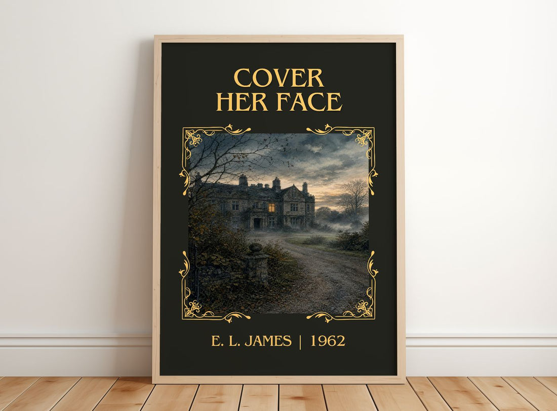 Cover Her Face Classic Book Art Print by E. L. James – framed print leaning on a wooden floor