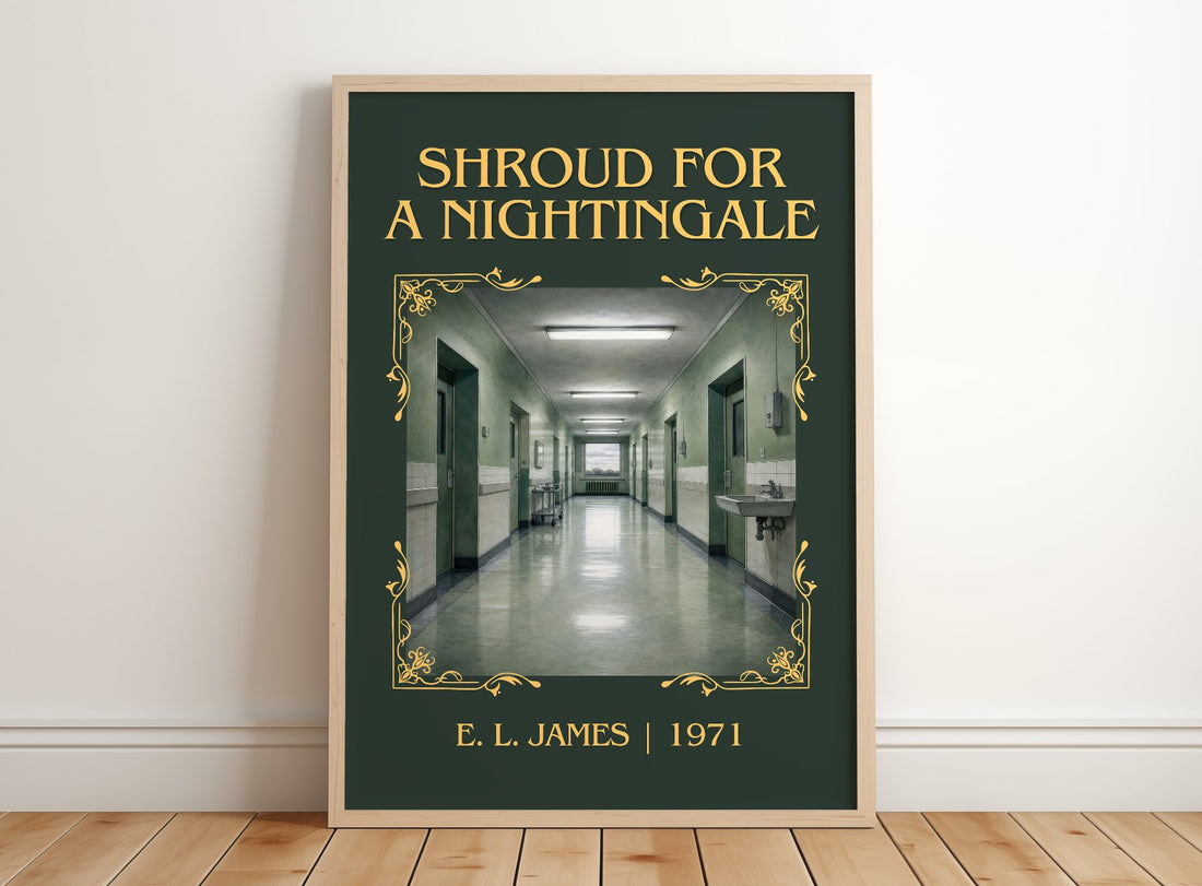 Shroud for a Nightingale Classic Book Art Print by E. L. James – framed print leaning on a wooden floor