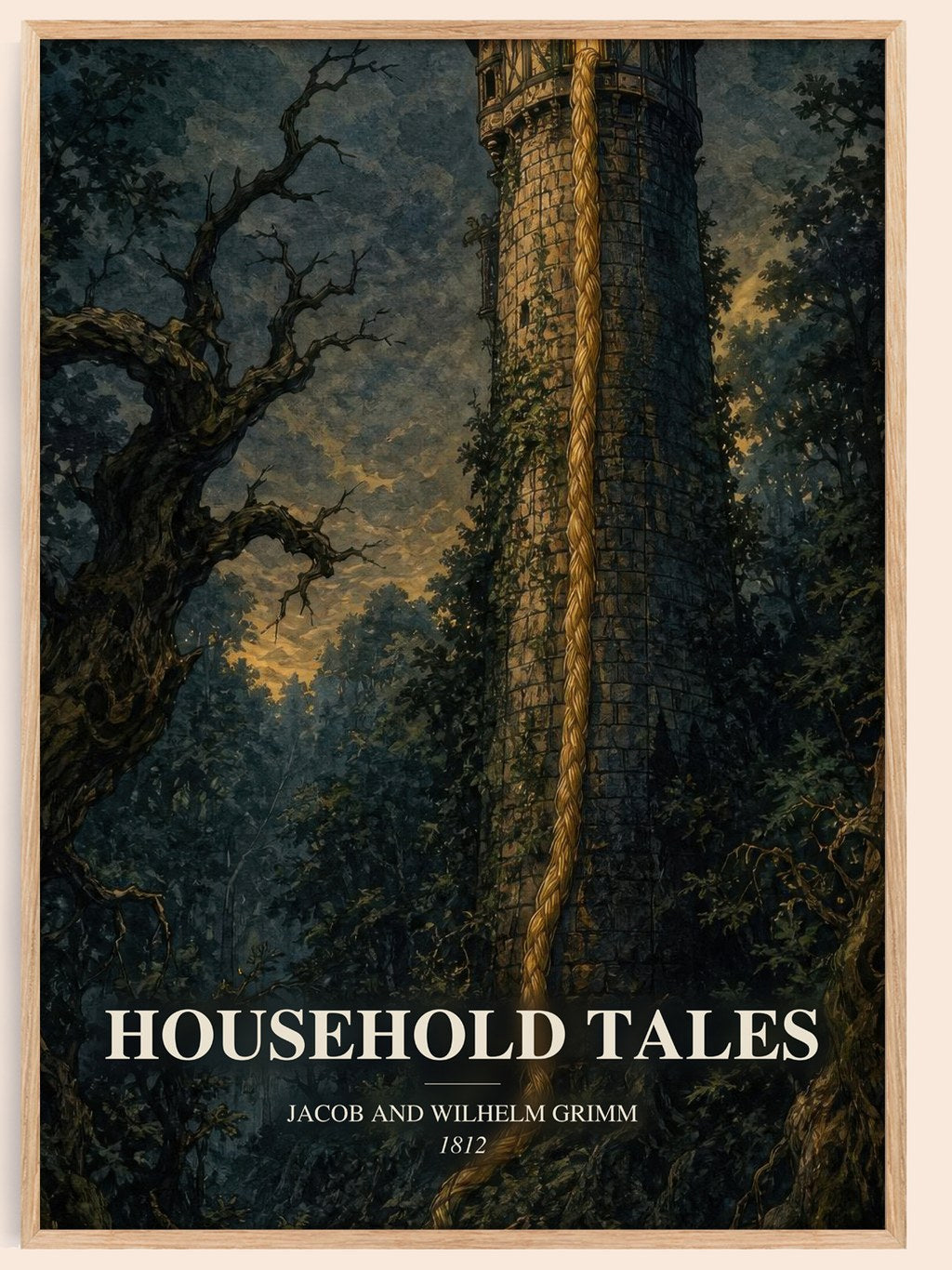 Household Tales watercolour book poster by Jacob And Wilhelm Grimm – framed literary art print