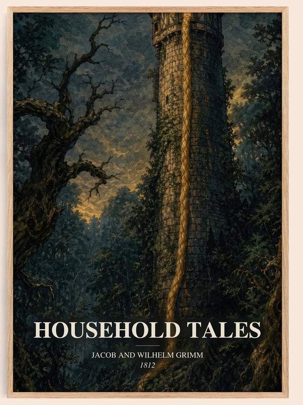 Household Tales watercolour book poster by Jacob And Wilhelm Grimm – framed literary art print
