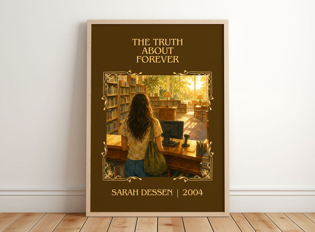The Truth About Forever Classic Book Art Print by Sarah Dessen – framed print leaning on a wooden floor