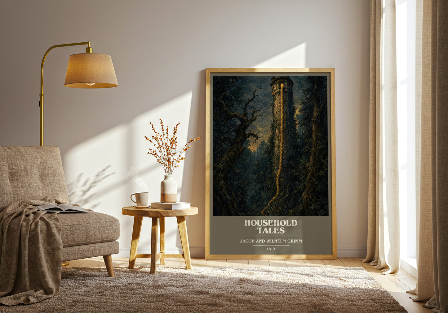Household Tales book cover print on bookshelf – Jacob And Wilhelm Grimm fan gift