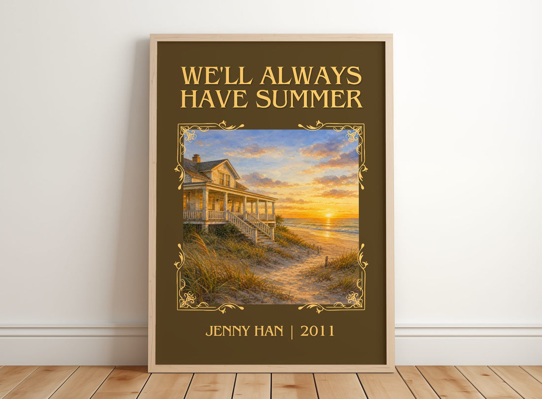 We'll Always Have Summer Classic Book Art Print by Jenny Han – framed print leaning on a wooden floor