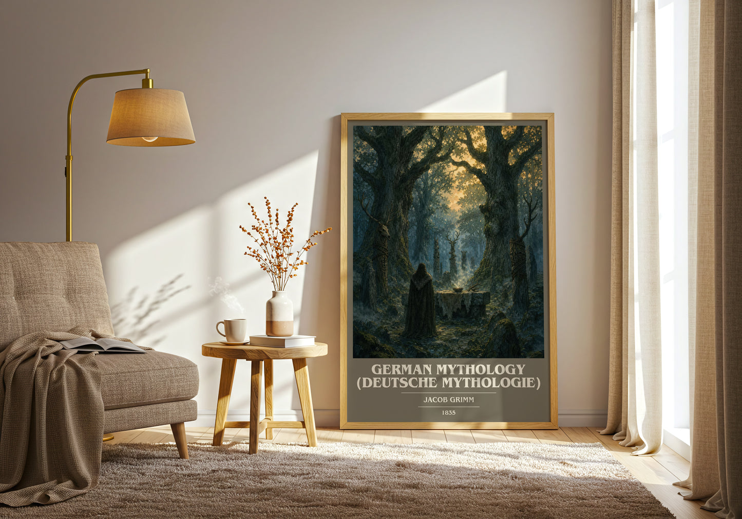 German Mythology (Deutsche Mythologie) book cover print on bookshelf – Jacob Grimm fan gift