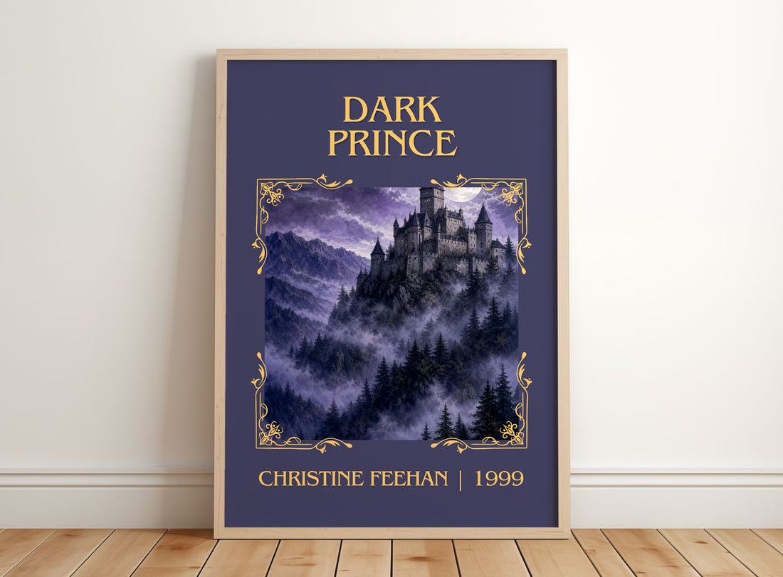 Dark Prince Classic Book Art Print by Christine Feehan – framed print leaning on a wooden floor