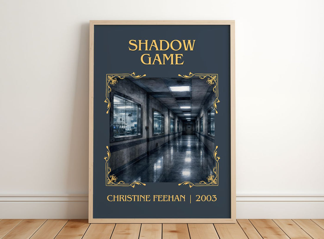 Shadow Game Classic Book Art Print by Christine Feehan – framed print leaning on a wooden floor