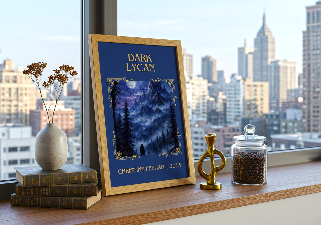 Dark Lycan Classic Book Art Print by Christine Feehan – framed print on a city-view windowsill