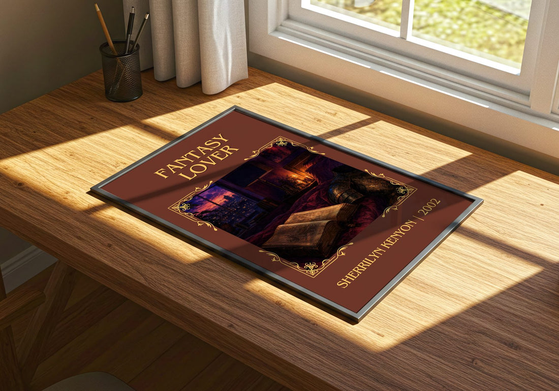 Fantasy Lover Classic Book Art Print by Sherrilyn Kenyon – print on a sunlit desk