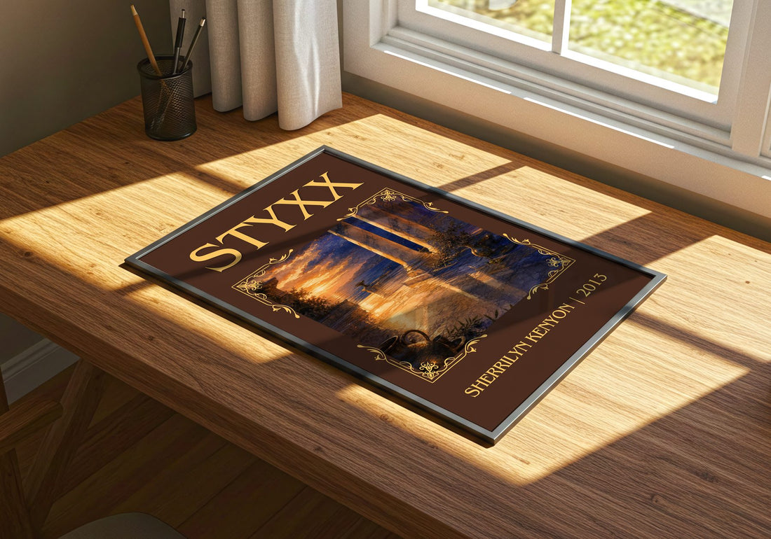 Styxx Classic Book Art Print by Sherrilyn Kenyon – print on a sunlit desk