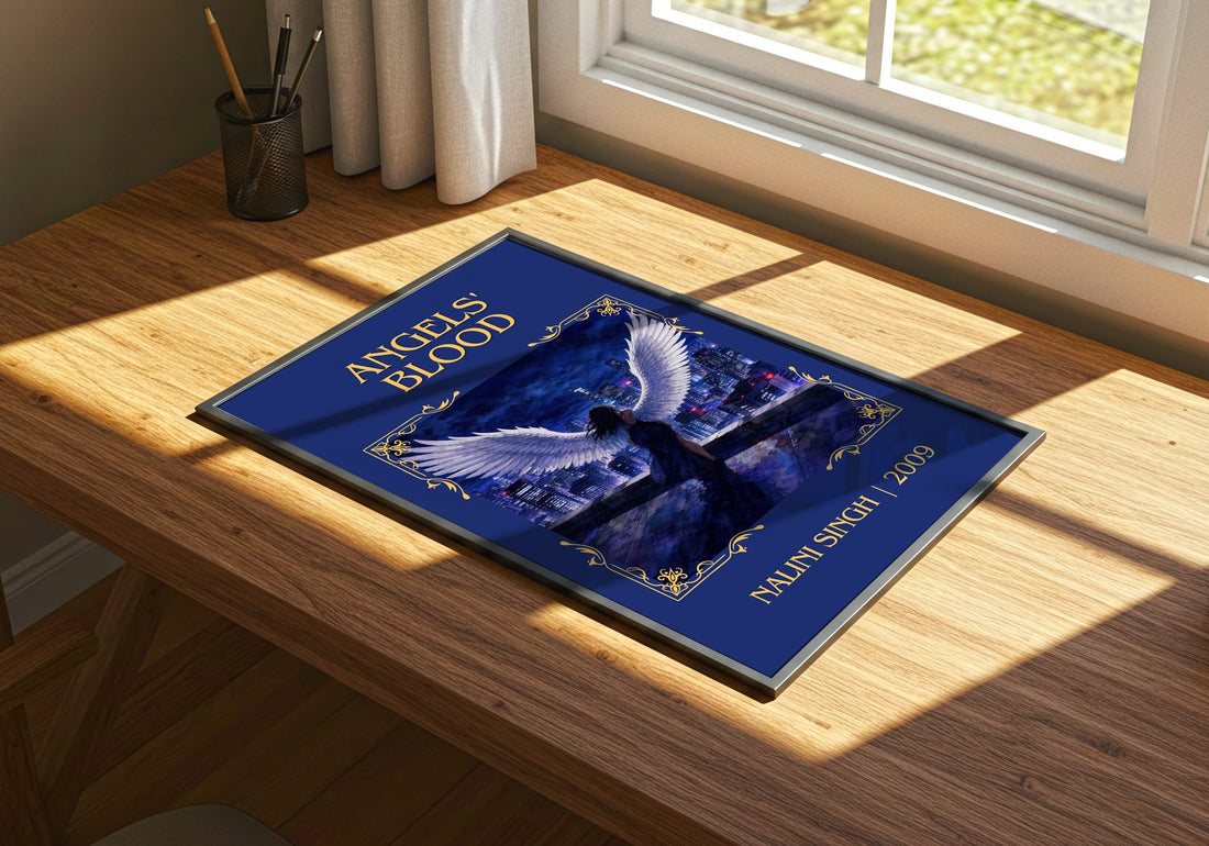 Angels' Blood Classic Book Art Print by Nalini Singh – print on a sunlit desk