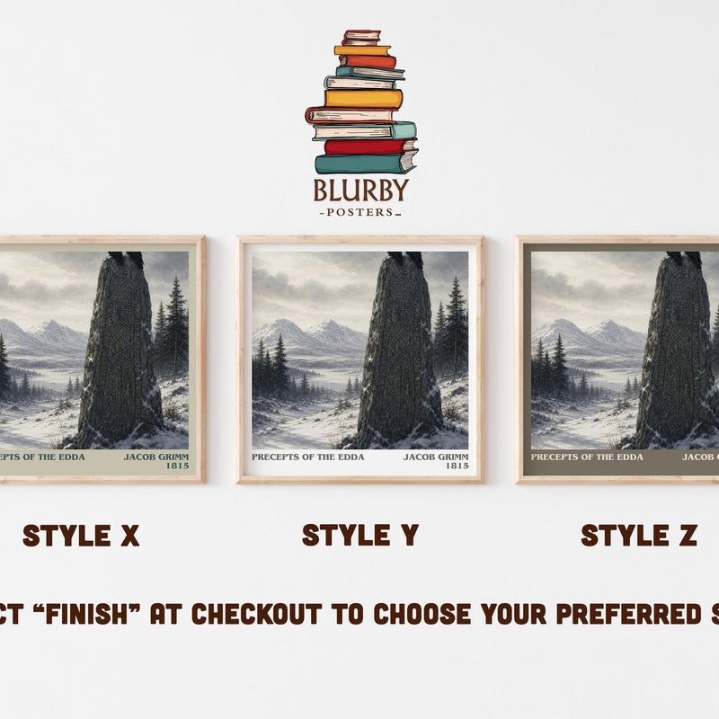 Precepts Of The Edda literary print in frame leaning in hallway – non fiction wall art