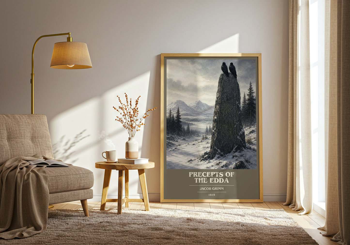 Precepts Of The Edda book cover print on bookshelf – Jacob Grimm fan gift