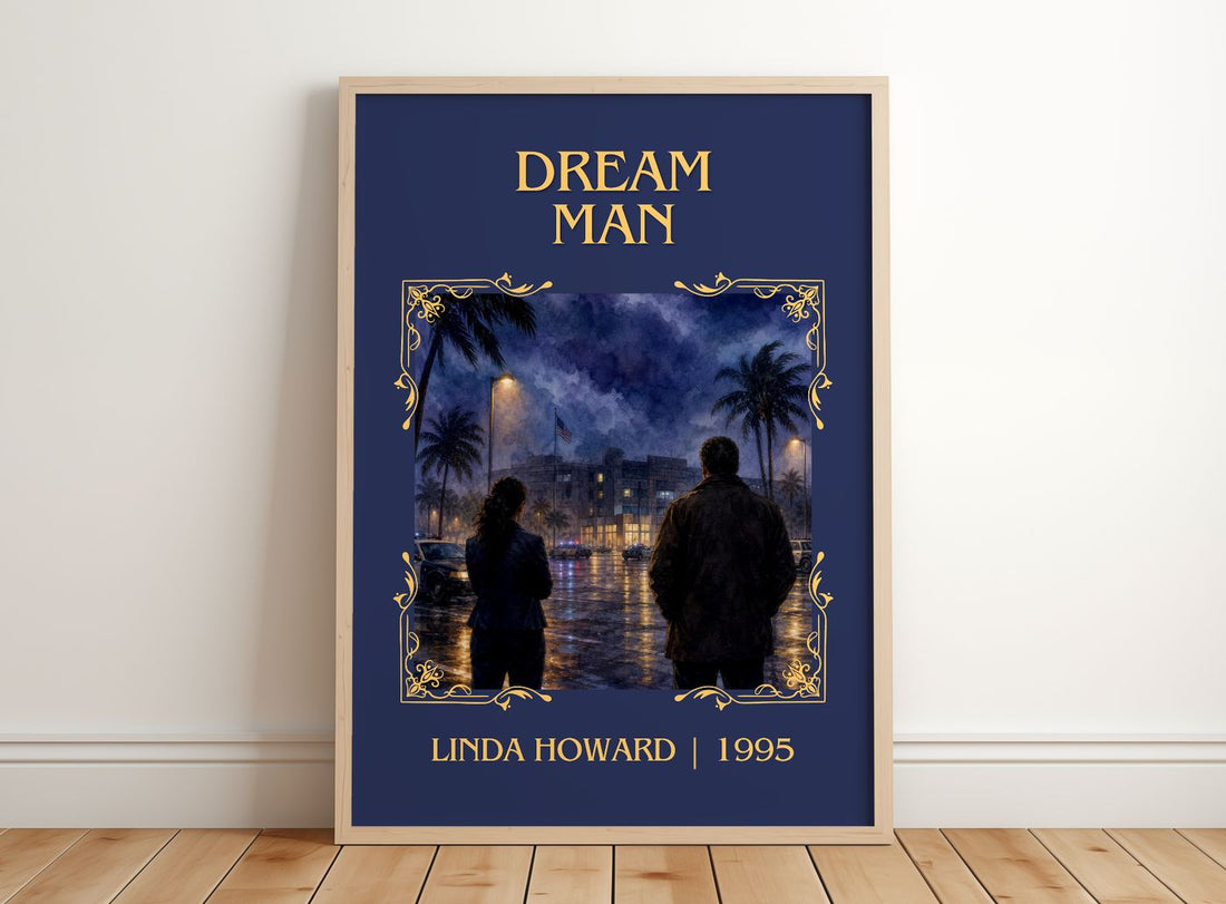 Dream Man Classic Book Art Print by Linda Howard – framed print leaning on a wooden floor