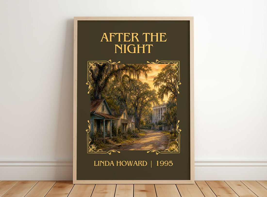 After the Night Classic Book Art Print by Linda Howard – framed print leaning on a wooden floor