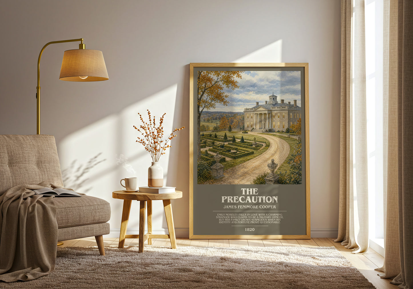 The Precaution bookish print on bookshelf – James Fenimore Cooper fan gift