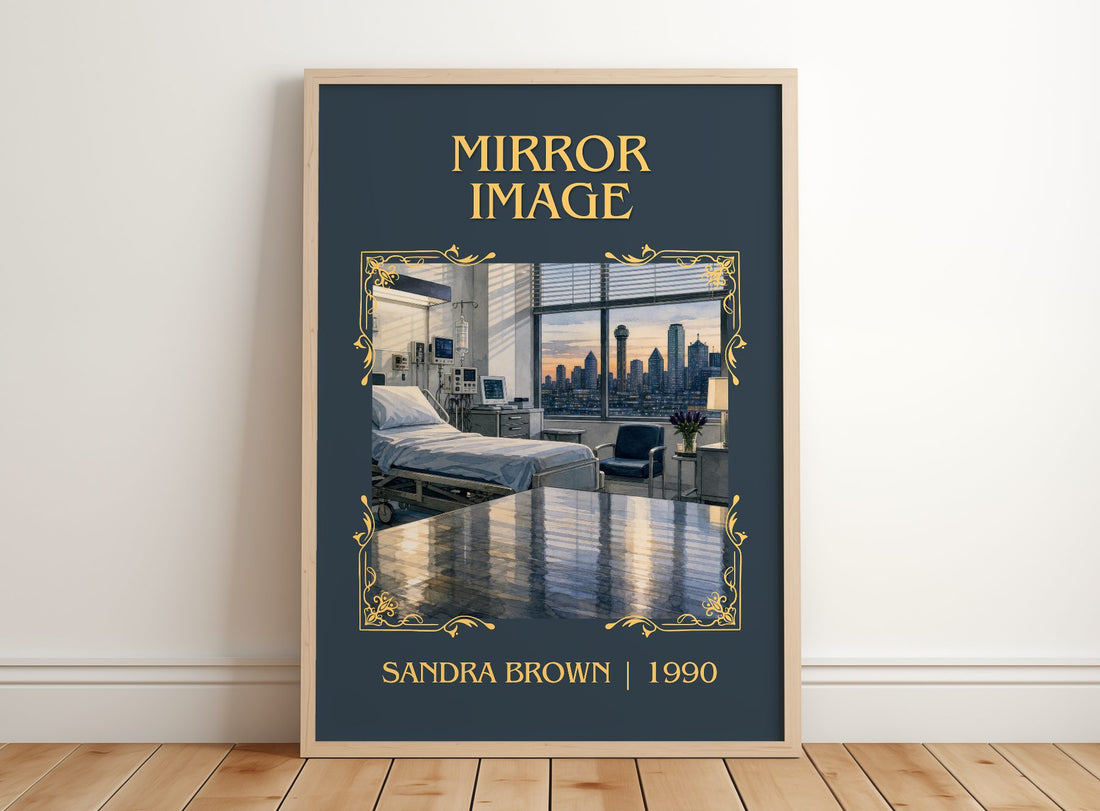 Mirror Image Classic Book Art Print by Sandra Brown – framed print leaning on a wooden floor