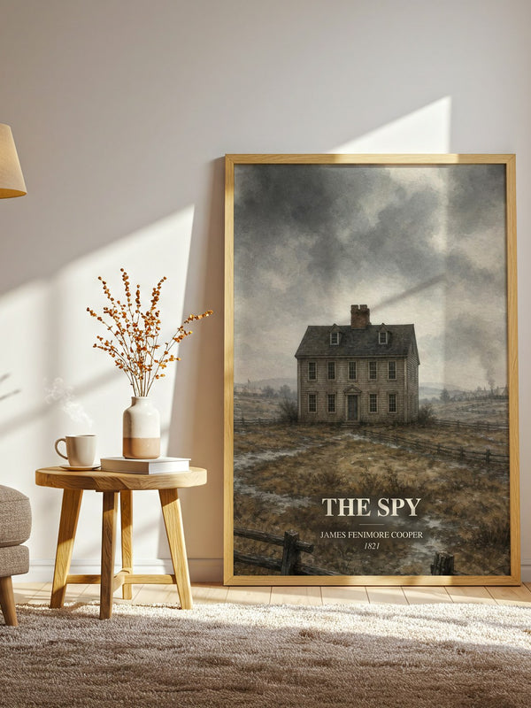 The Spy watercolour print in frame leaning in hallway – historical fiction wall art