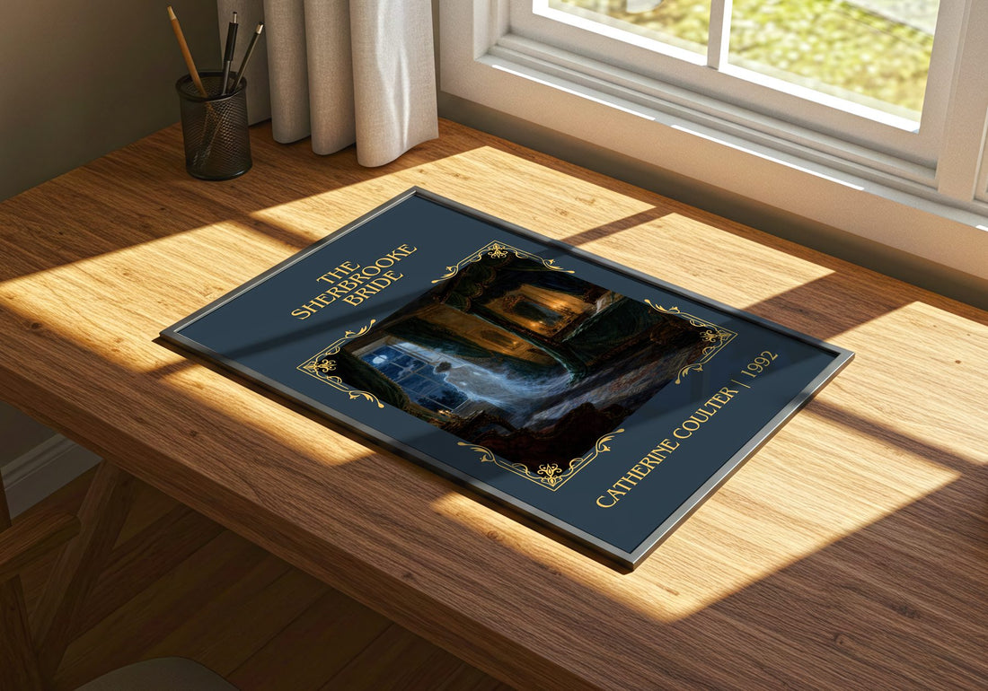 The Sherbrooke Bride Classic Book Art Print by Catherine Coulter – print on a sunlit desk