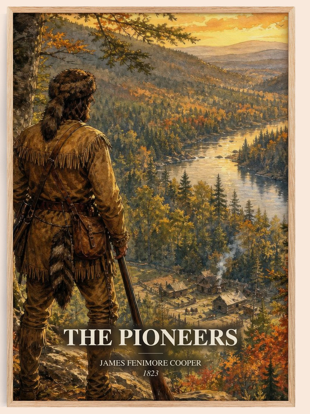 The Pioneers watercolour book poster by James Fenimore Cooper – framed literary art print