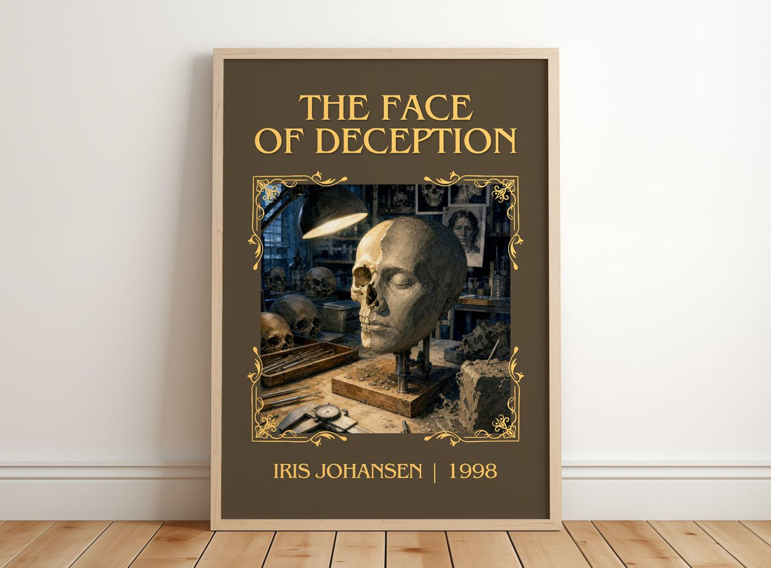 The Face of Deception Classic Book Art Print by Iris Johansen – framed print leaning on a wooden floor