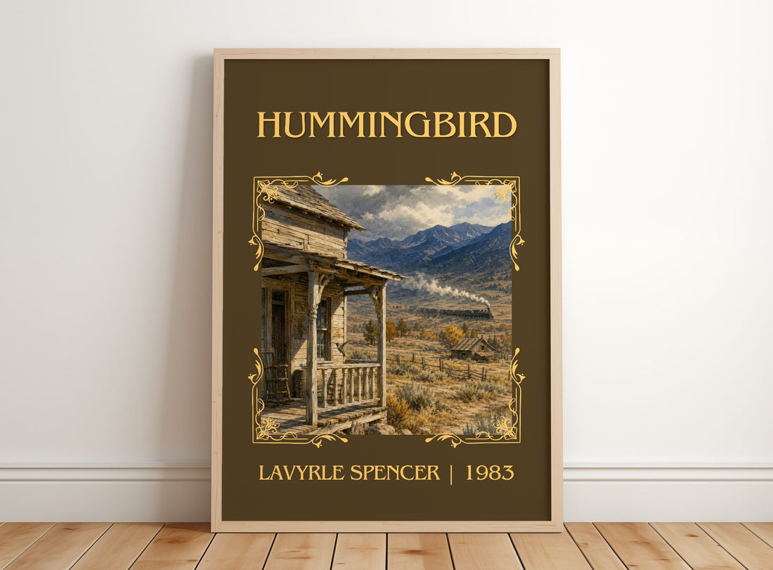 Hummingbird Classic Book Art Print by LaVyrle Spencer – framed print leaning on a wooden floor