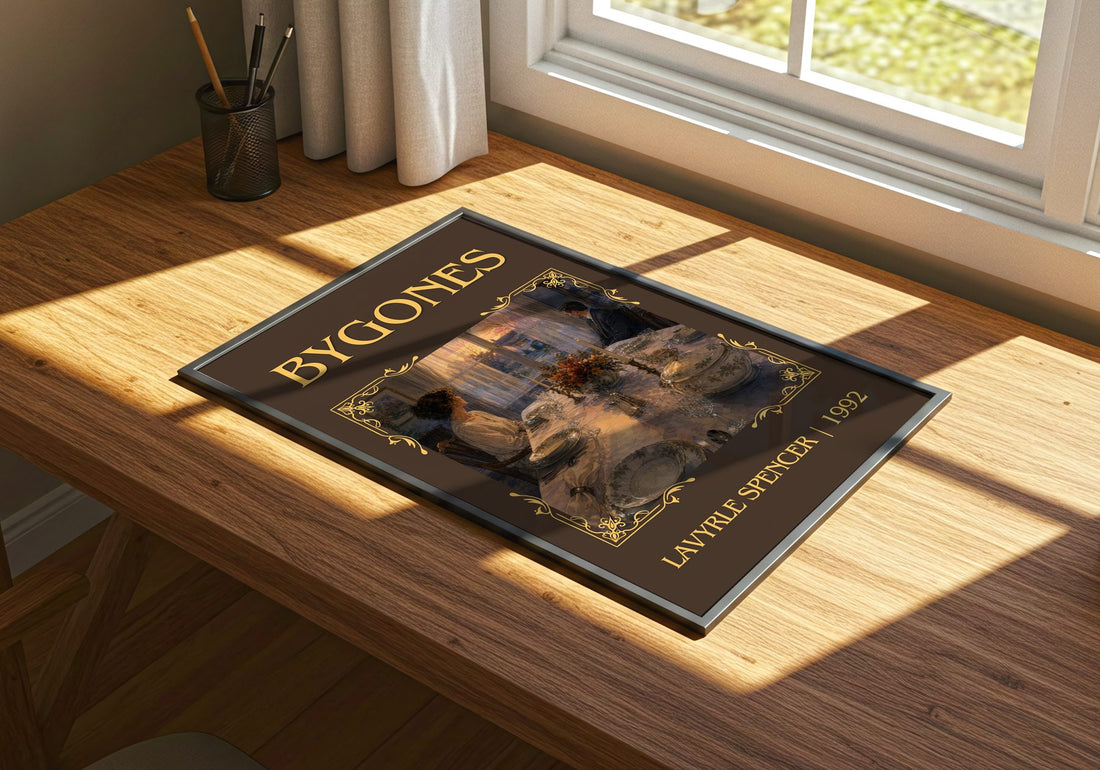 Bygones Classic Book Art Print by LaVyrle Spencer – print on a sunlit desk