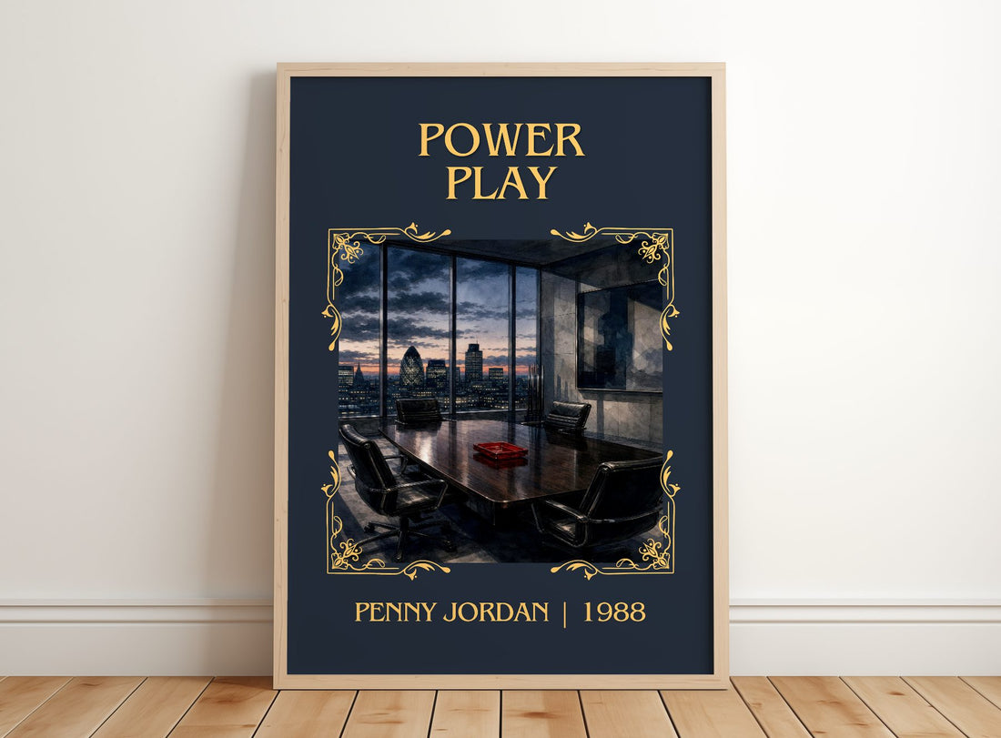 Power Play Classic Book Art Print by Penny Jordan – framed print leaning on a wooden floor