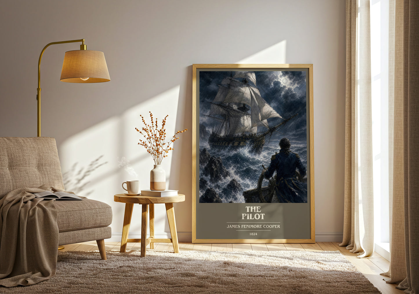 The Pilot book cover print on bookshelf – James Fenimore Cooper fan gift