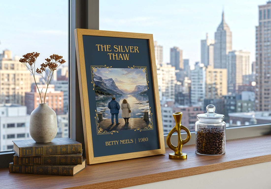 The Silver Thaw Classic Book Art Print by Betty Neels – framed print on a city-view windowsill