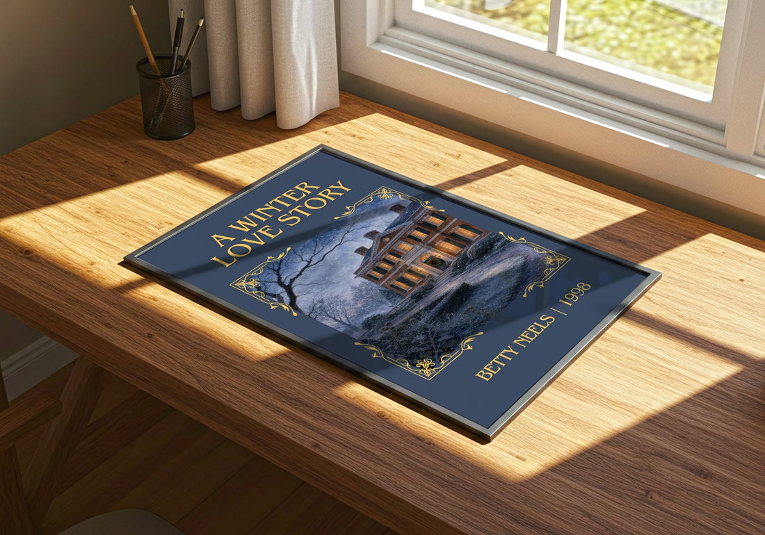 A Winter Love Story Classic Book Art Print by Betty Neels – print on a sunlit desk