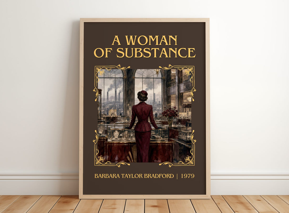 A Woman of Substance Classic Book Art Print by Barbara Taylor Bradford – framed print leaning on a wooden floor