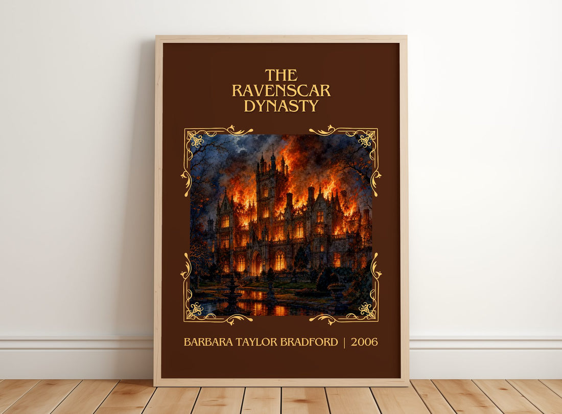 Ravenscar Dynasty Classic Book Art Print by Barbara Taylor Bradford – framed print leaning on a wooden floor