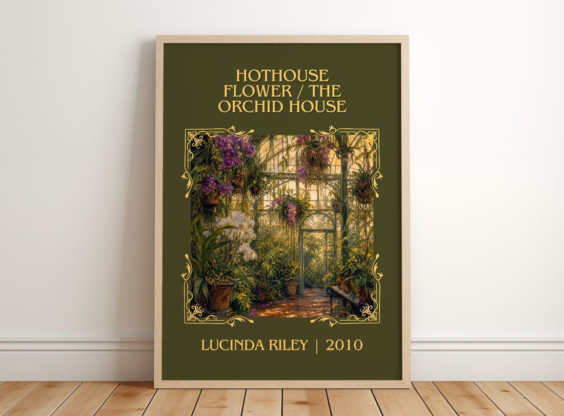 Hothouse Flower / The Orchid House Classic Book Art Print by L. Riley – framed print leaning on a wooden floor