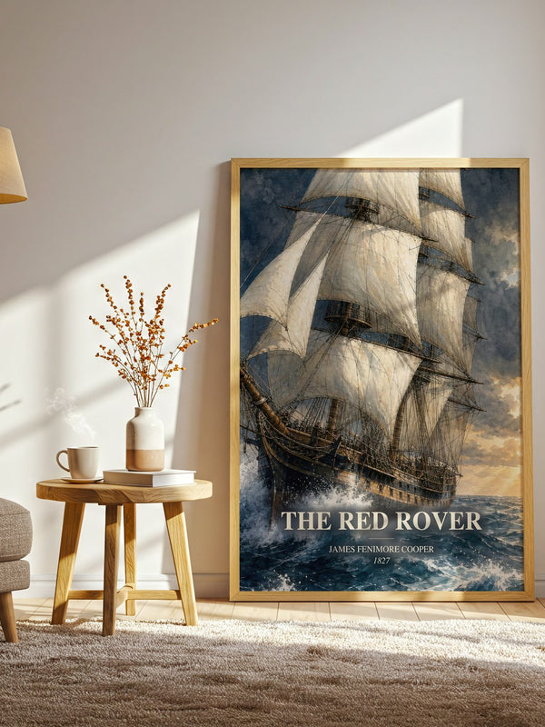 The Red Rover watercolour print in frame leaning in hallway – adventure wall art