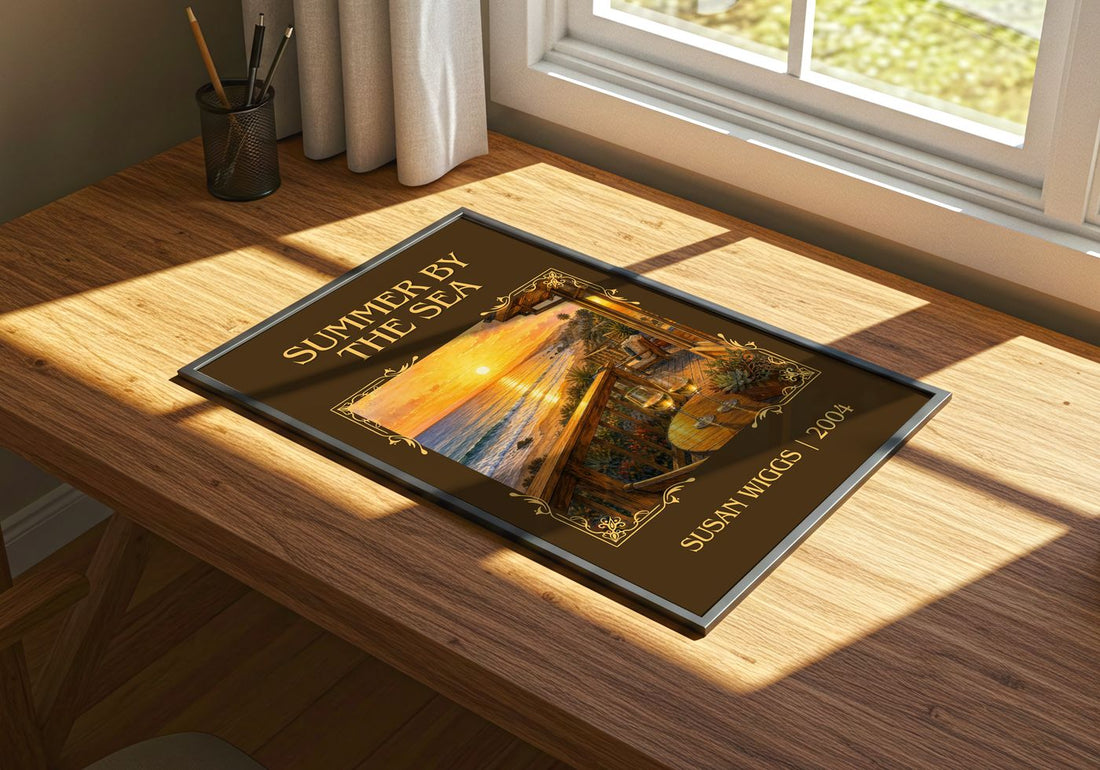 Summer by the Sea Classic Book Art Print by Susan Wiggs – print on a sunlit desk