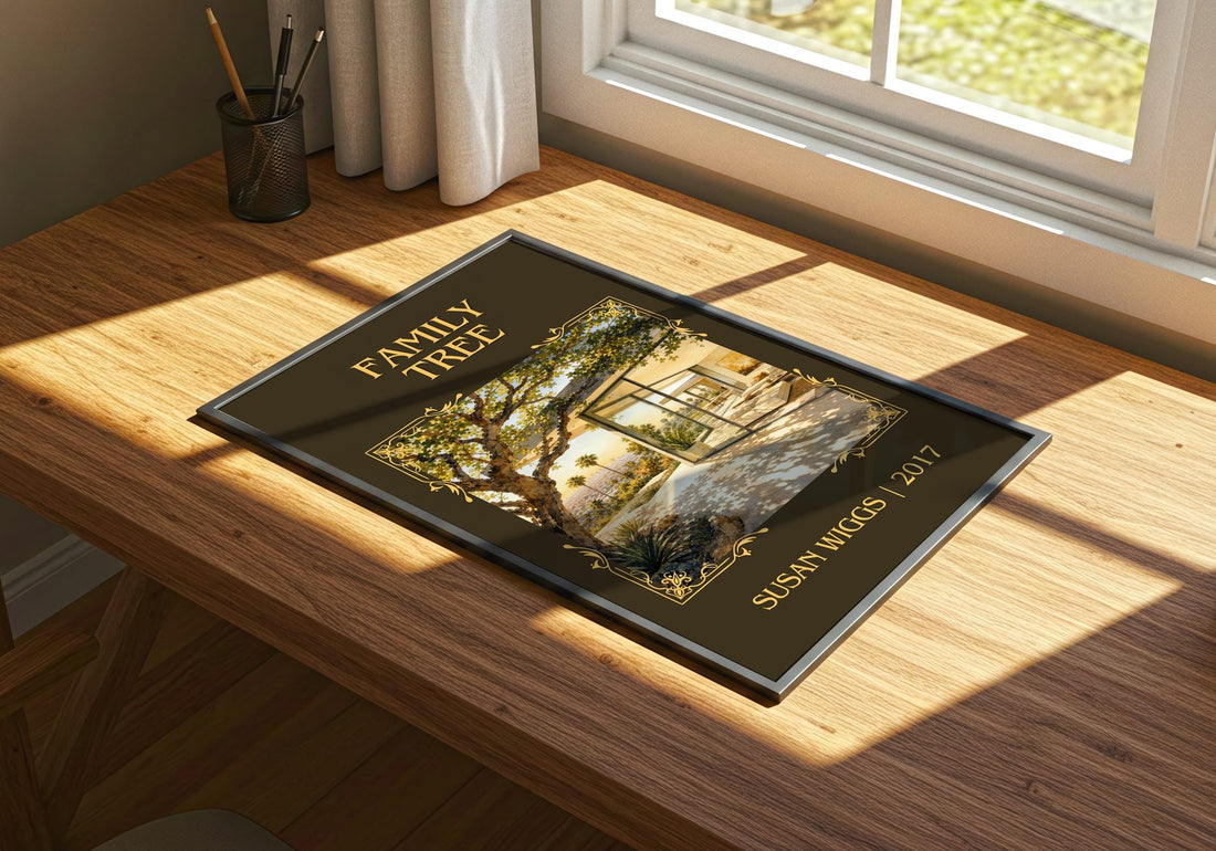 Family Tree Classic Book Art Print by Susan Wiggs – print on a sunlit desk