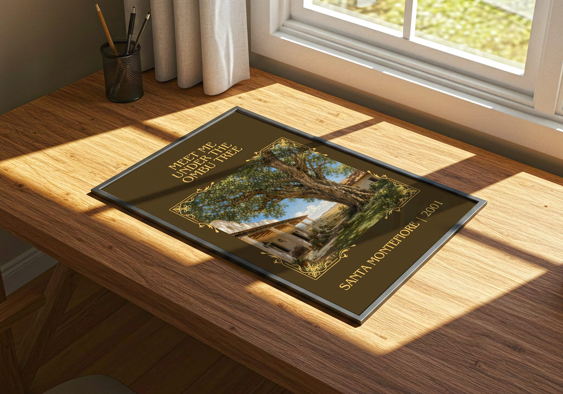 Meet Me Under the Ombu Tree Classic Book Art Print by Santa Montefiore – print on a sunlit desk