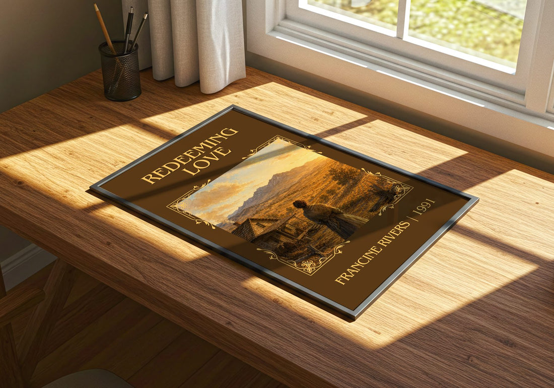 Redeeming Love Classic Book Art Print by Francine Rivers – print on a sunlit desk