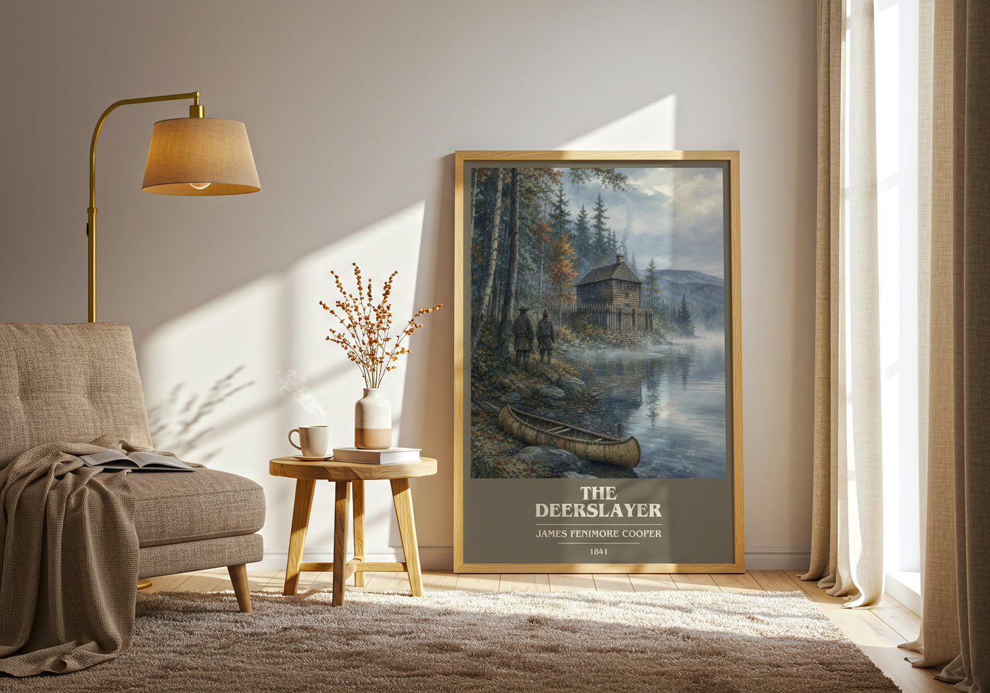 The Deerslayer book cover print on bookshelf – James Fenimore Cooper fan gift