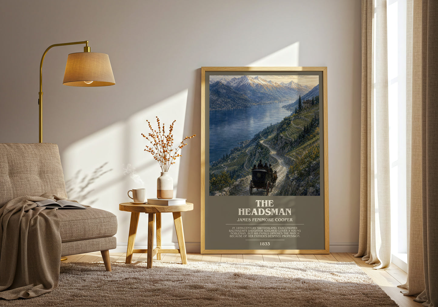 The Headsman bookish print on bookshelf – James Fenimore Cooper fan gift