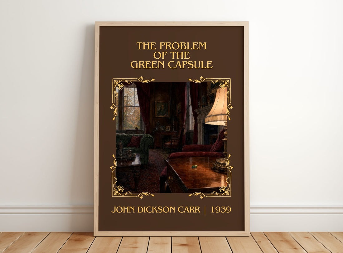 Problem of the Green Capsule Classic Book Art Print by J. Carr – framed print leaning on a wooden floor