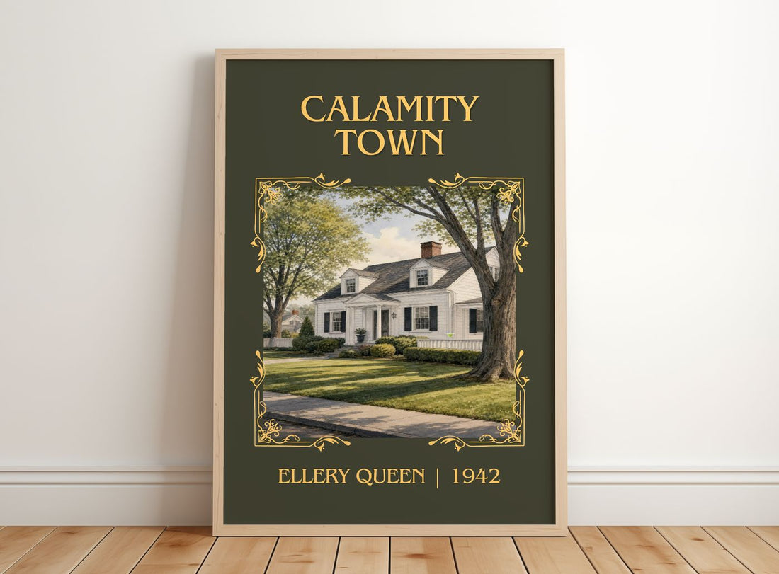 Calamity Town Classic Book Art Print by Ellery Queen – framed print leaning on a wooden floor